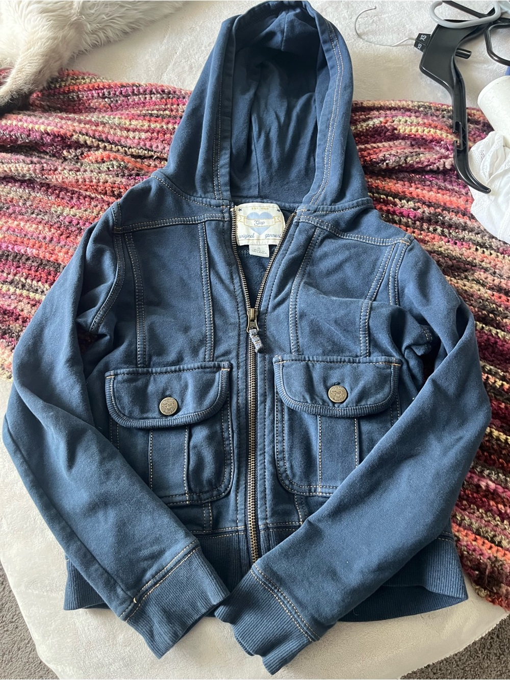 Vintage GAP Kids Navy Zip-Up Hoodie Jacket with Front Flap Pockets